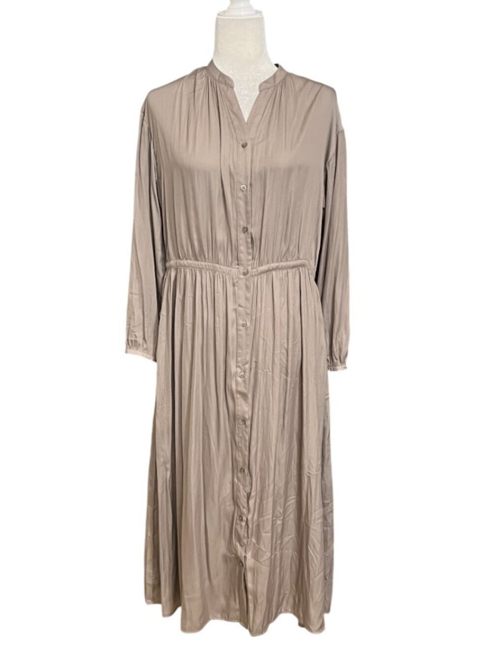 UNIQLO Uniqlo Womens Midi Shirt Dress Size M Taupe Long Sleeve Button Minimal